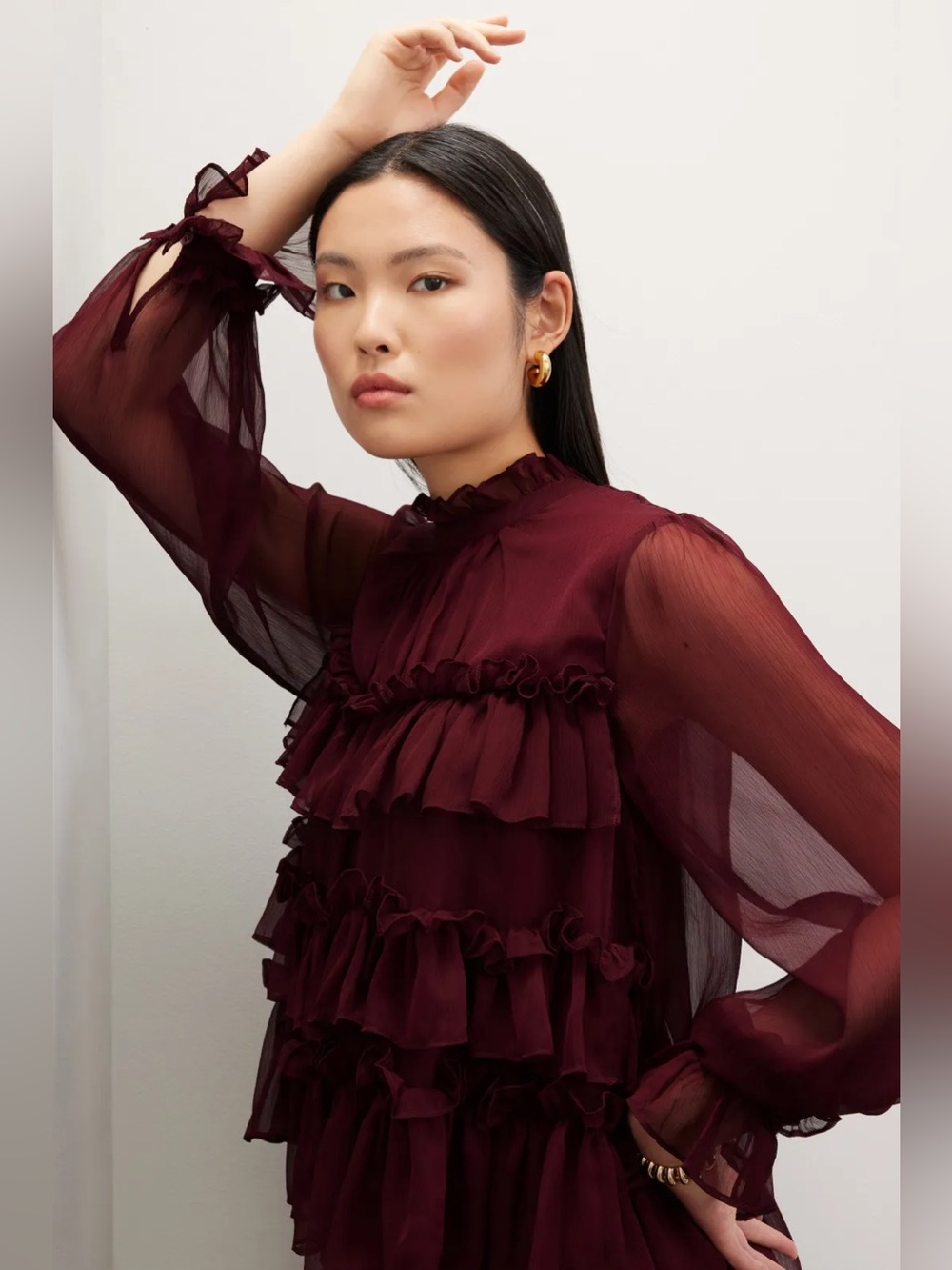 *Flawed RTR Adam Lippes Burgundy Ruffle Top (0460)
